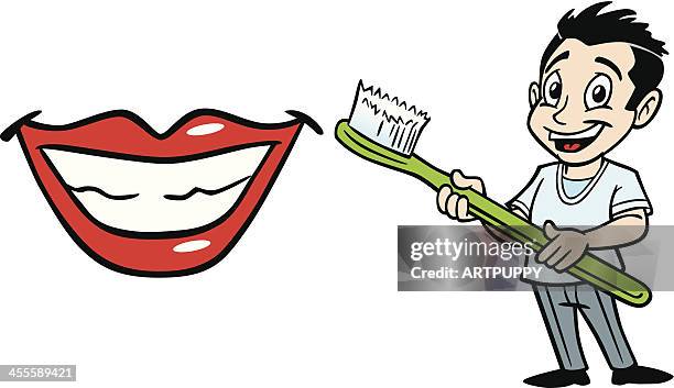 dentist with toothbrush and smile - man smiling teeth stock illustrations