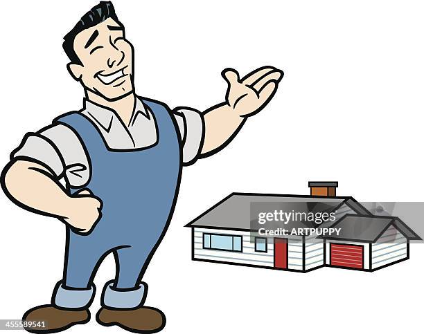 happy home builder with house - skill building stock illustrations