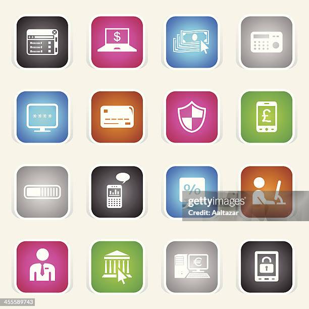 multicolor icons - home banking - emblem credit card payment stock illustrations