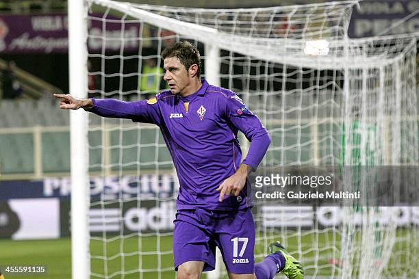 Joaquin of ACF Fiorentina celebrates after scoring a goal during the UEFA Europa League Group E match between ACF Fiorentina and FC Dnipro...