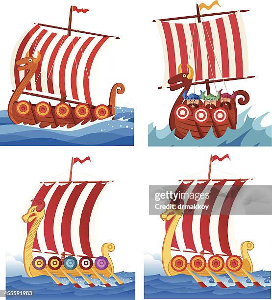 ilustrações de stock, clip art, desenhos animados e ícones de viking navios de guerra - viking ship