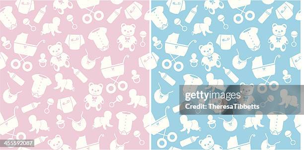 nahtlose baby muster - weibliches baby stock-grafiken, -clipart, -cartoons und -symbole