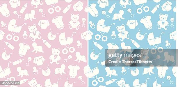 illustrations, cliparts, dessins animés et icônes de motif sans couture bébé - diaper girl