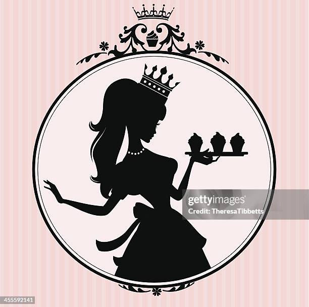princess cupcake frame - cup cake silhouette stock illustrations