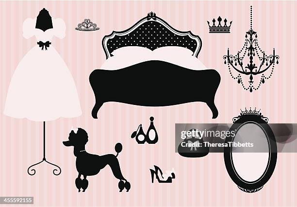 ilustraciones, imágenes clip art, dibujos animados e iconos de stock de princess set - dress mannequin cartoon