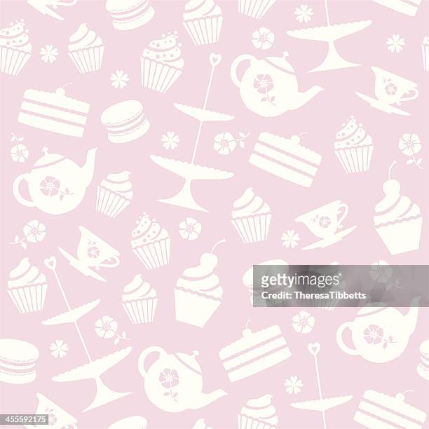 cupcake nahtlose muster - teetasse stock-grafiken, -clipart, -cartoons und -symbole