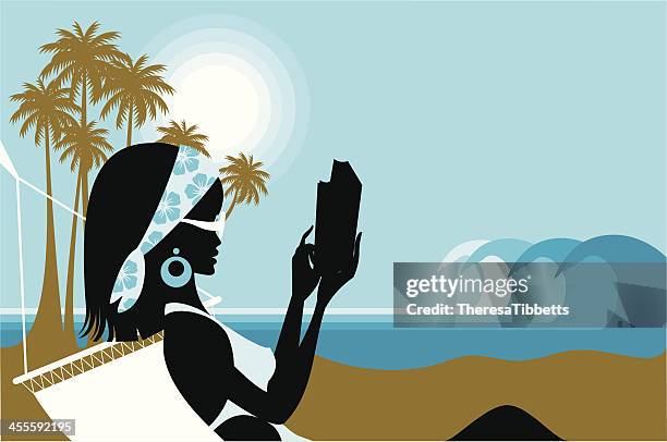 relaxing hammock - book worm stock illustrations