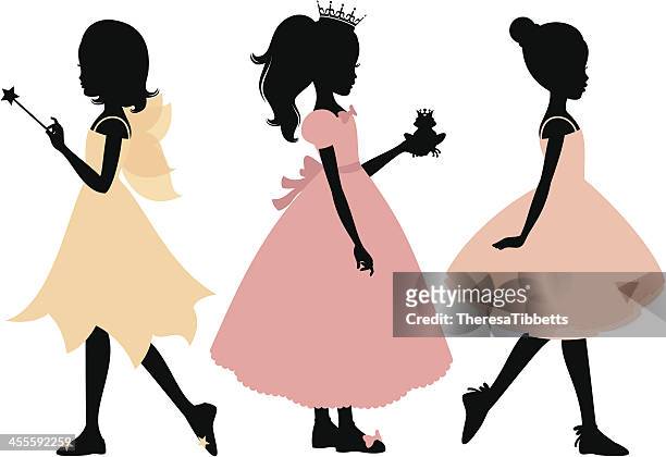 little girl's costumes - princess stock illustrations