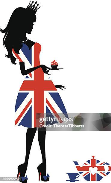 britische cupcake mädchen - englische tea time stock-grafiken, -clipart, -cartoons und -symbole