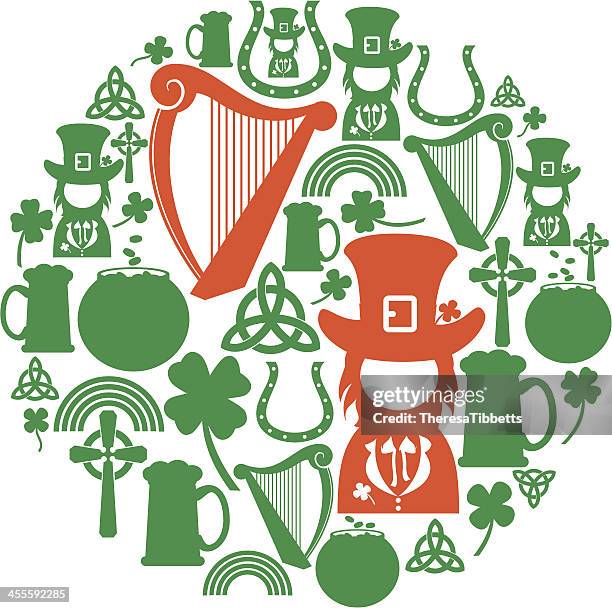 irish icon set - harp shaped stock illustrations