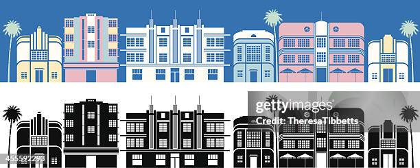ilustraciones, imágenes clip art, dibujos animados e iconos de stock de edificios de miami - south beach