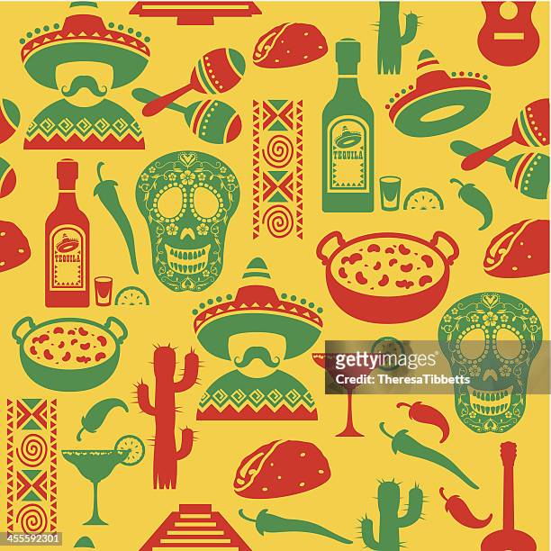 stockillustraties, clipart, cartoons en iconen met mexican seamless pattern - mexican food