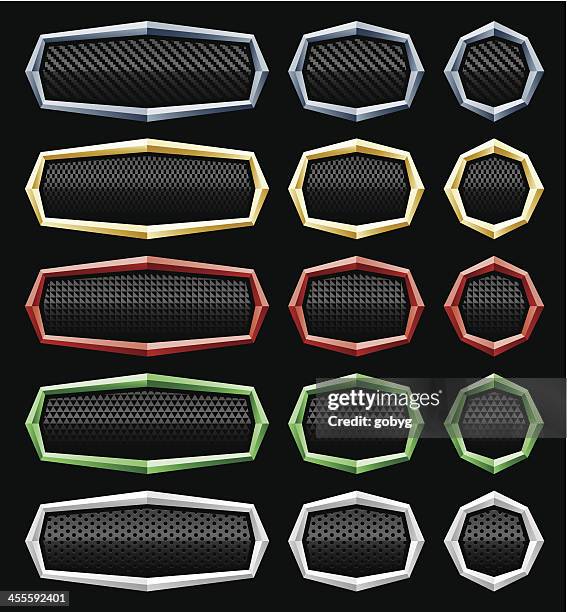 angular frame textured buttons - metal badge stock illustrations