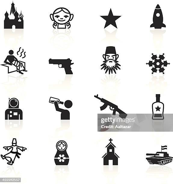 ilustraciones, imágenes clip art, dibujos animados e iconos de stock de negro símbolos-rusia - ak 47