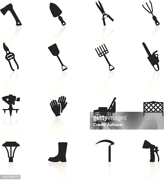 black symbols - lawn & garden tools - chainsaw stock illustrations