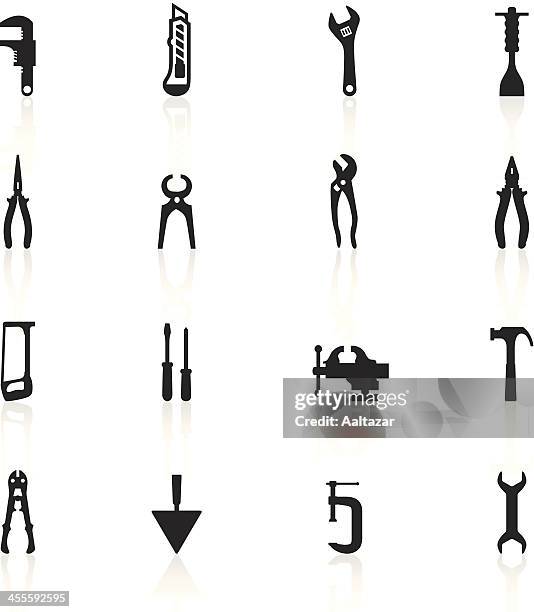 black symbols - tools - hammer and chisel stock illustrations