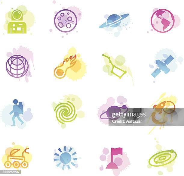 stains icons - space - solar system white background stock illustrations