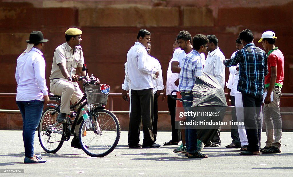 Delhi Police Constables Patrol On Bicycles