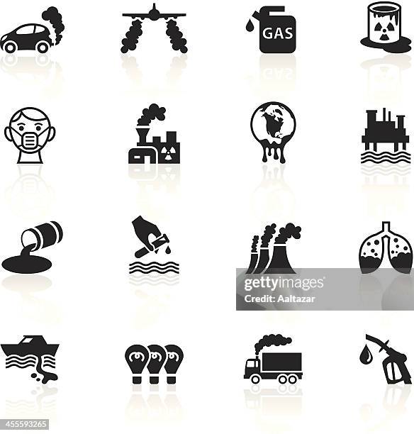 ilustraciones, imágenes clip art, dibujos animados e iconos de stock de negro símbolos de la contaminación - plataforma petrolera