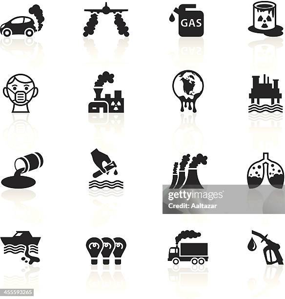 stockillustraties, clipart, cartoons en iconen met black symbols - pollution - scheikunde