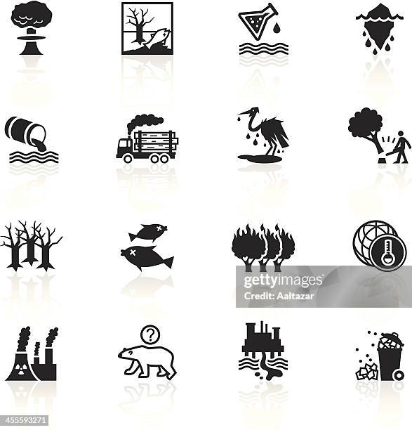 stockillustraties, clipart, cartoons en iconen met black symbols - environmental damage - chemische fabriek