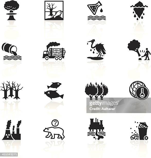 black symbols - environmental damage - chemical plant stock illustrations