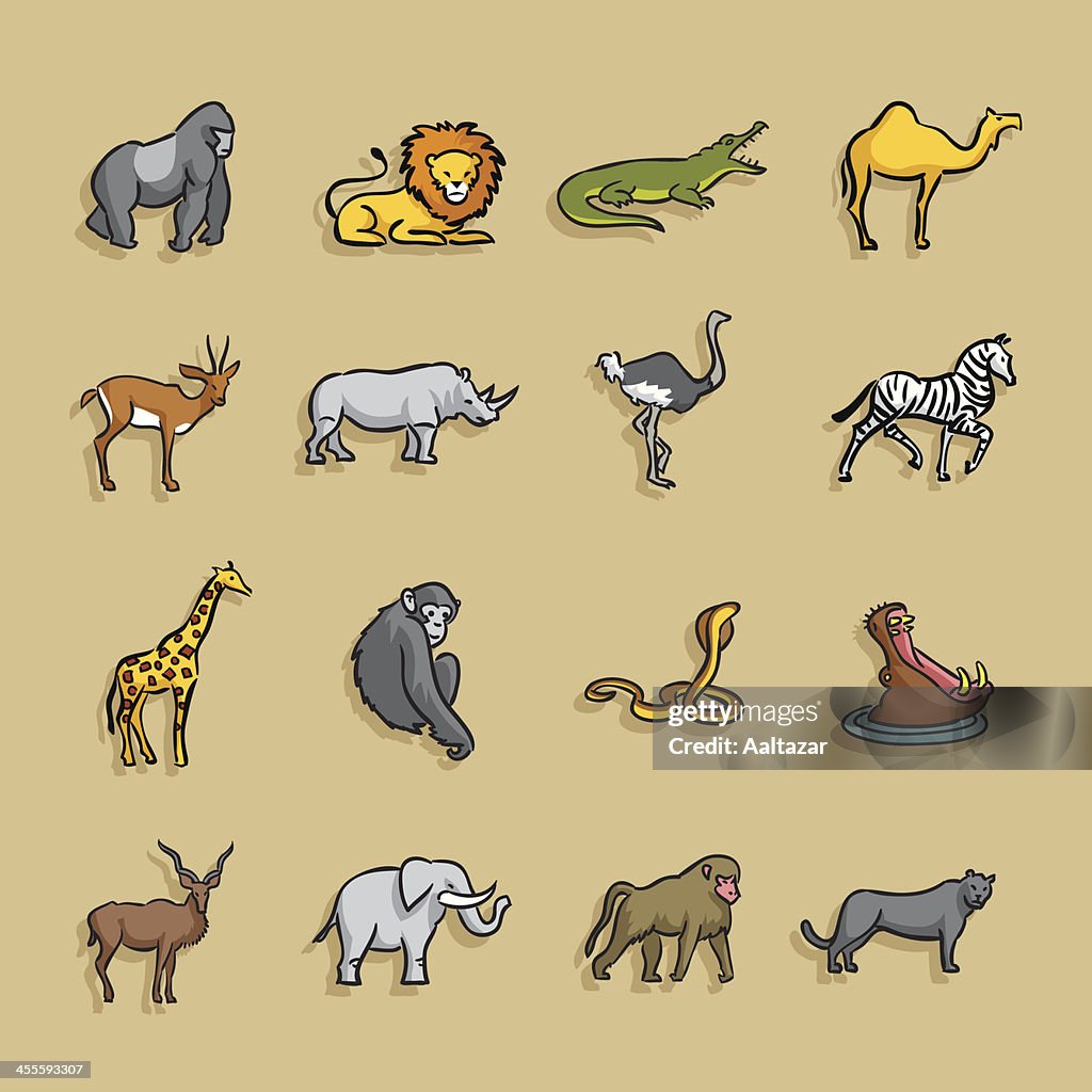 Cartoon Icons African Animals High-Res Vector Graphic - Getty Images