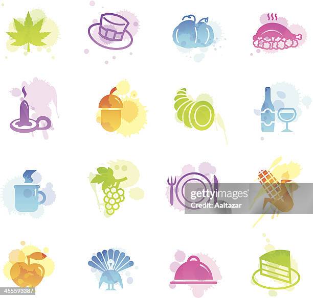 stains icons - thanksgiving day - apple pie white background stock illustrations