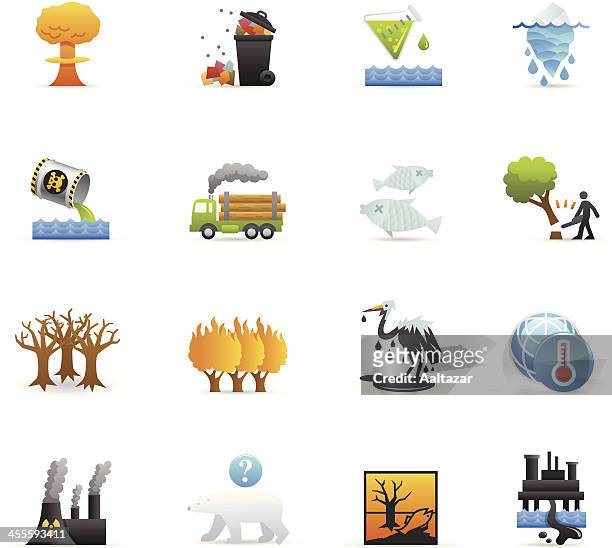 ilustraciones, imágenes clip art, dibujos animados e iconos de stock de color de los iconos de daños medioambientales - spill