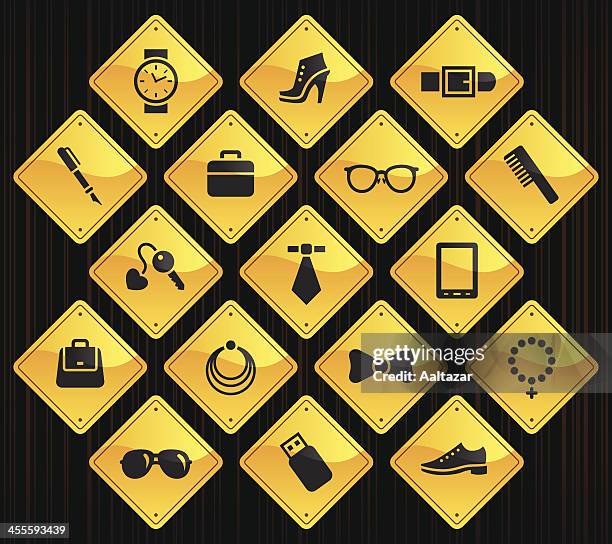 yellow road signs - accessories - a cross necklace stock illustrations