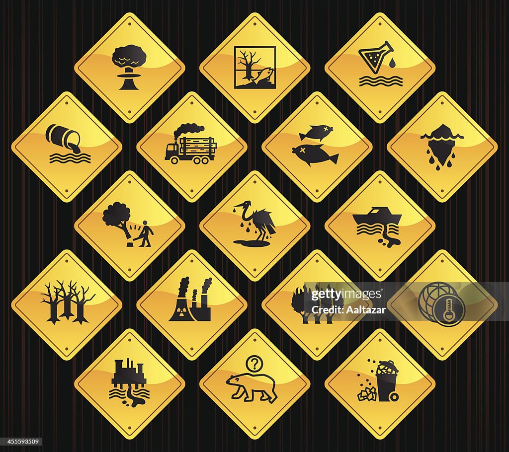 Yellow Road Signs Environmental Damage High-Res Vector Graphic - Getty ...
