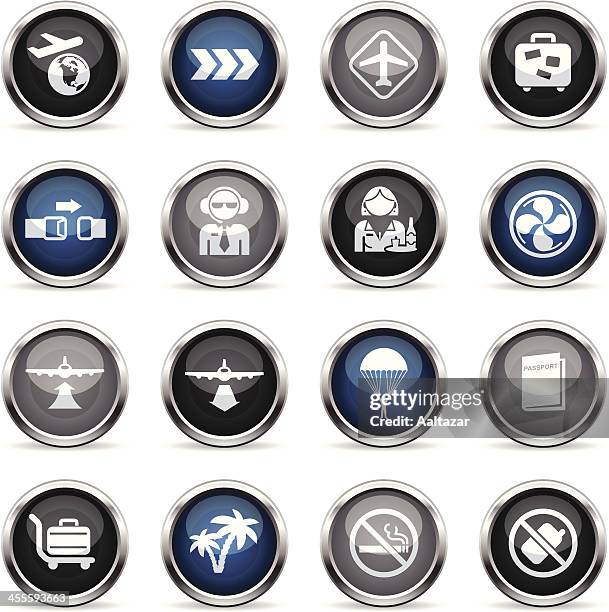 stains icons - plane travel - parachute white background stock illustrations