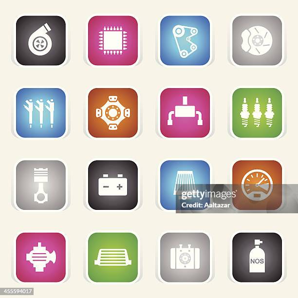 multicolor icons - car performance parts - engine control unit stock illustrations