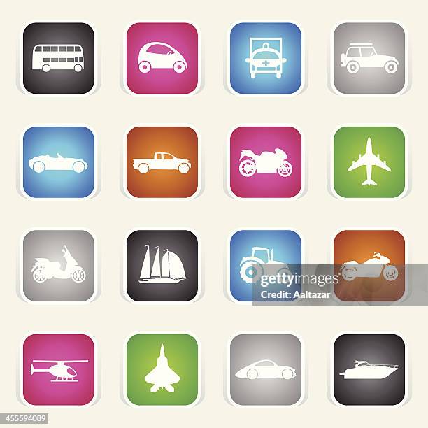 multicolor icons - transportation - pink convertible stock illustrations