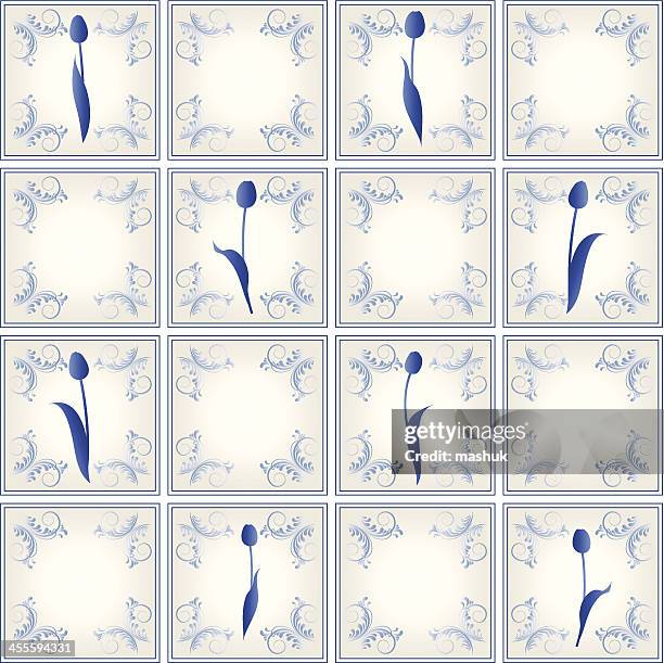dutch tiles with tulip - delft stock illustrations