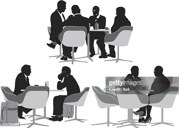 business people sitting at restaurant - business person plain background stock illustrations