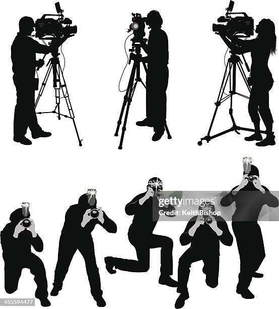 paparazzi and television crew - paparazzi photographers stock illustrations