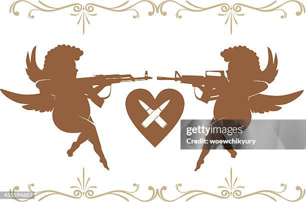 cupid with gun - ak 47 stock illustrations