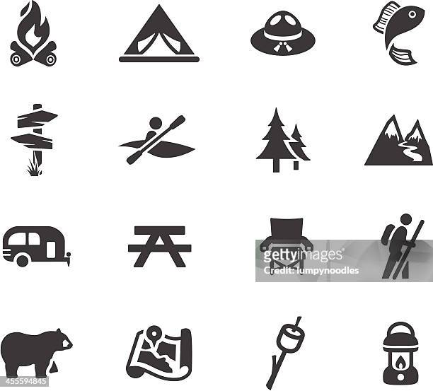 camping and outdoors symbols - canoeing and kayaking stock illustrations