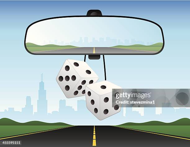 stockillustraties, clipart, cartoons en iconen met automobile car rearview mirror dice interstate freeway vector illustration - dobbelsteen