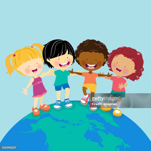 ilustrações de stock, clip art, desenhos animados e ícones de multi-étnica crianças do mundo - hug
