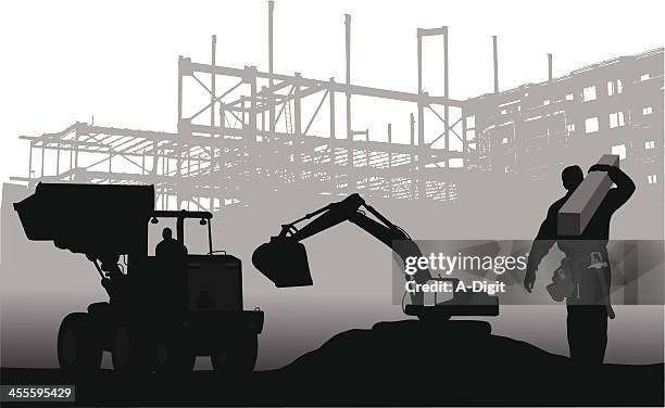 heavy labor - construction site and silhouette stock illustrations