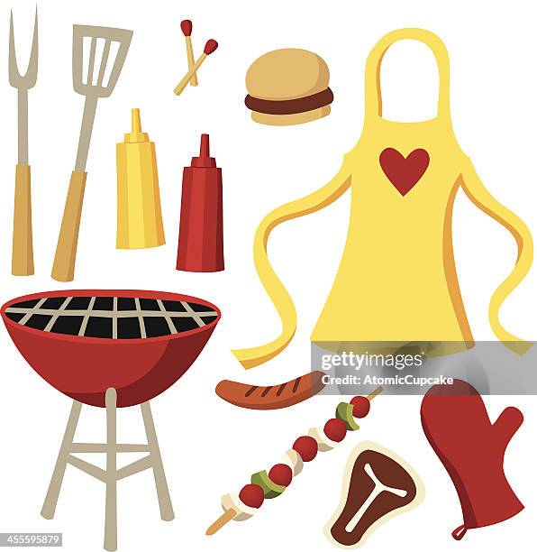 barbecue grill elements - barbecue condiments stock illustrations