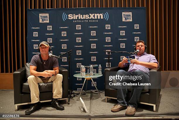 Musician Kenny Chesney answers questions and SiriusXM host Storme Warren moderates during a Q&A session as part of SiriusXMs Town Hall series at...