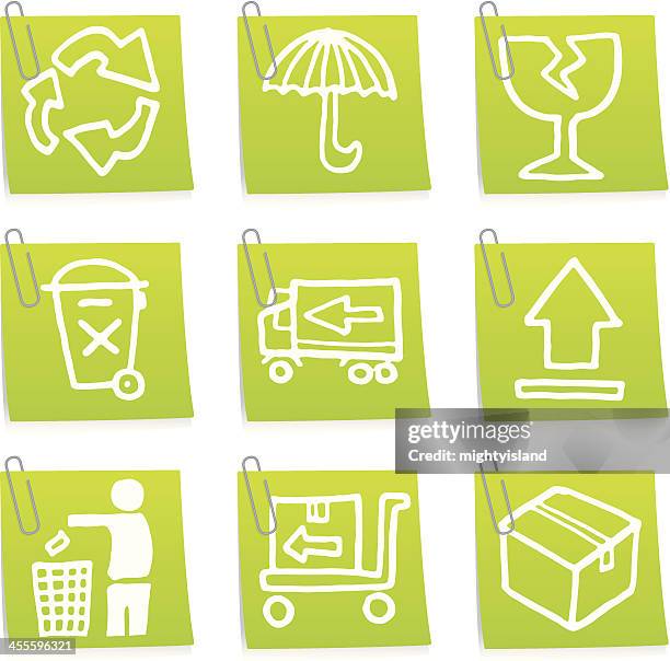 packaging icon post it notes - broken umbrella stock illustrations