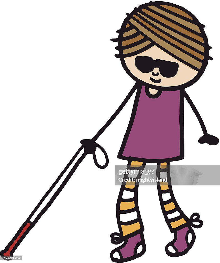 Blind girl with stick