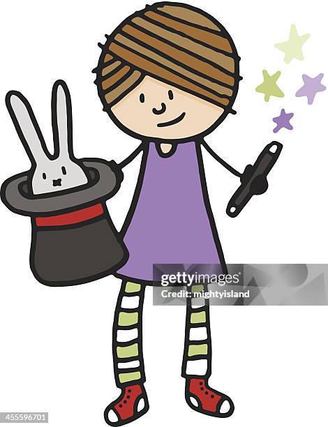 magician with rabbit in a hat - rabbit hat stock illustrations