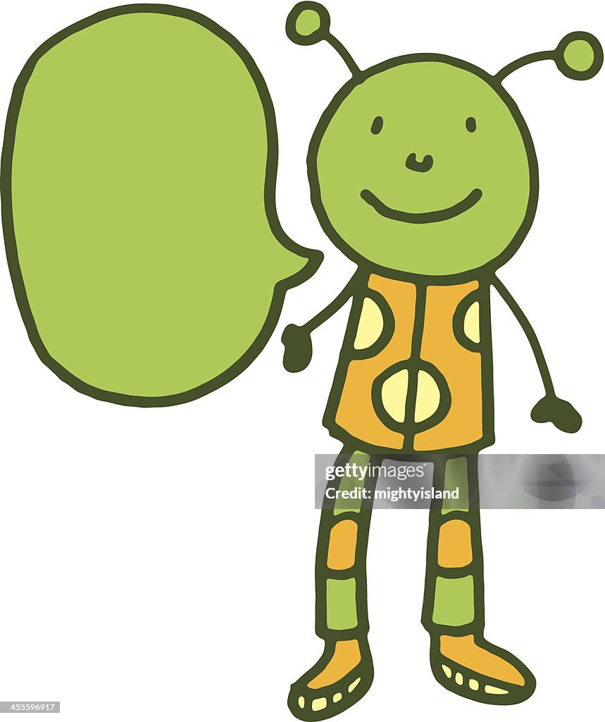 Green alien with large speech bubble