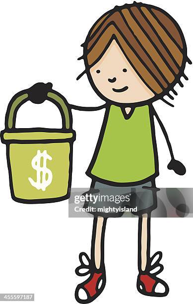 boy holding money bucket - teens making a difference stock illustrations