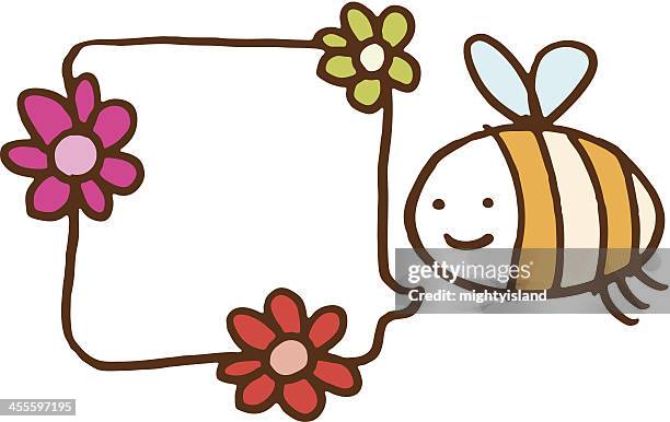 bee with a speech bubble and flowers - bumblebee white background stock illustrations